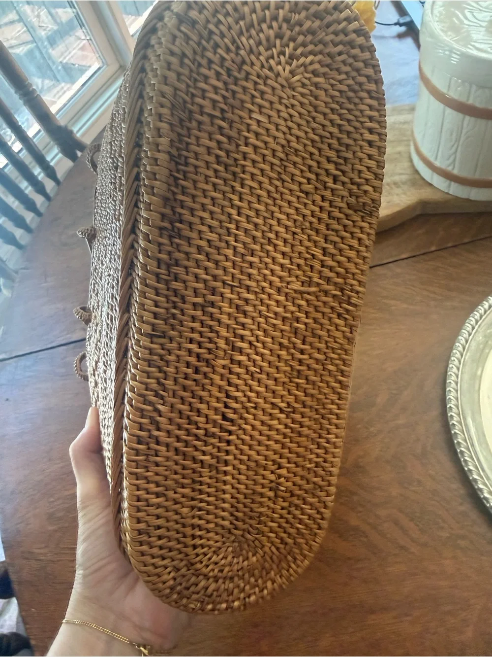 Handwoven Rattan Top Handle Bag – Bali Ata Grass, Batik Lined Summer Bag Boho